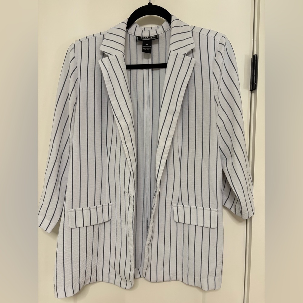 Chic Striped Blazer in Black and White